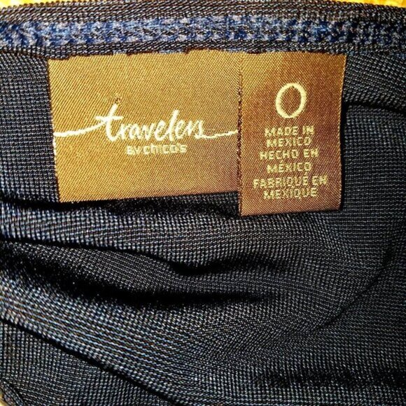 Chico's Travelers Blue Pullover Shirt Cold Shoulder Silver Chain Chico's Size 0 - Picture 8 of 11